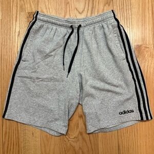 Adidas Gray and Black Athletic Shorts with Signature Stripes